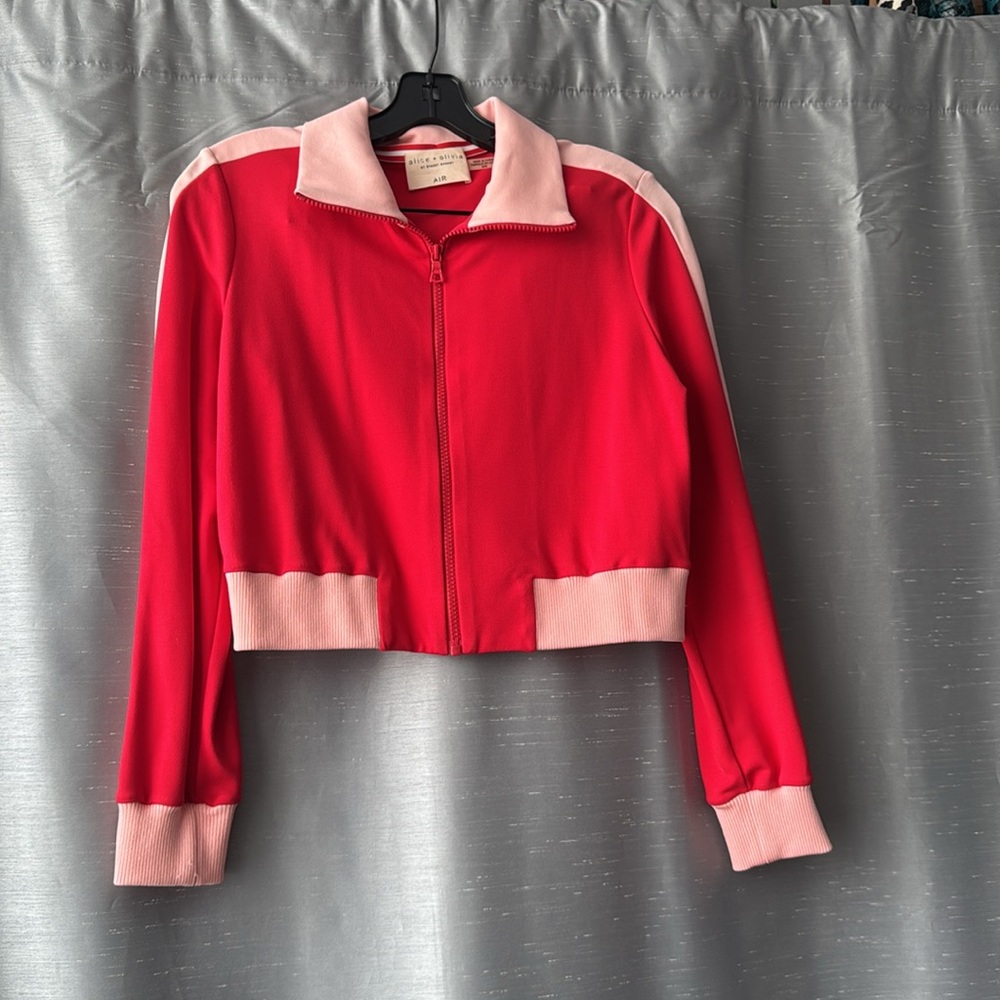 Alice + Olivia AIR Jackson Cropped Track Jacket in Red and Pink size Medium - Picture 4 of 7